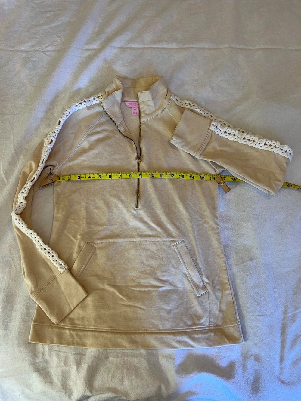 Lilly Pulitzer Cream Half-Zip Pullover with Lace-Trim Sleeves XS